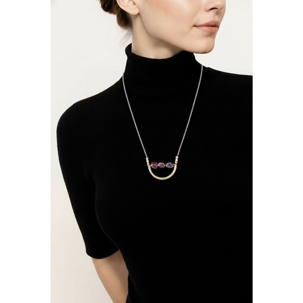 Edgy Petal Necklace Brass Semi Circle Garnet Bar Adjustable Contemporary EUC